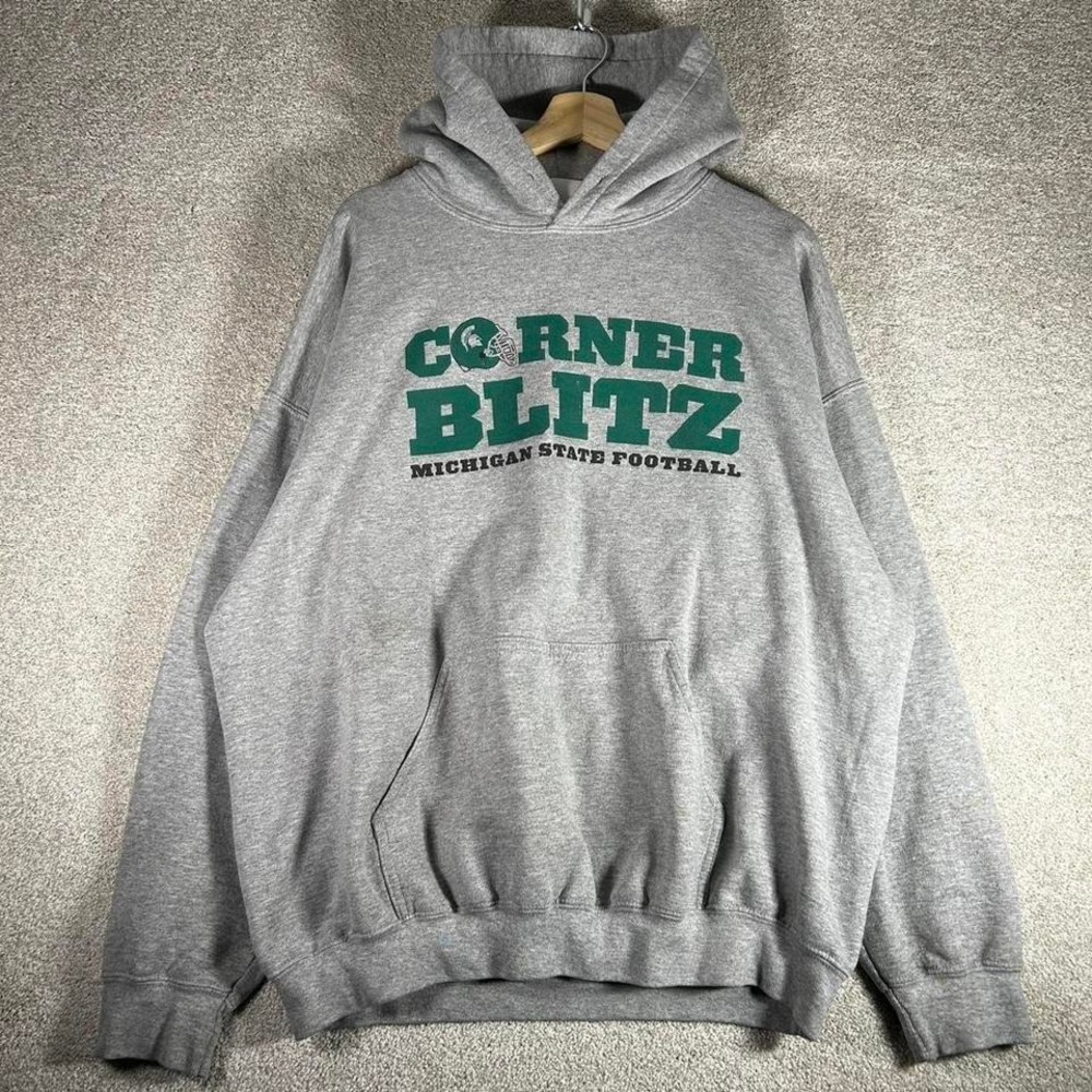 Vintage 2000s Michigan State football double sided graphic grey hoodie